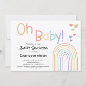 かわいいカラフル虹とハートベイビーシャワー 招待状 (正面)