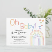 かわいいカラフル虹とハートベイビーシャワー 招待状 (スタンド正面)