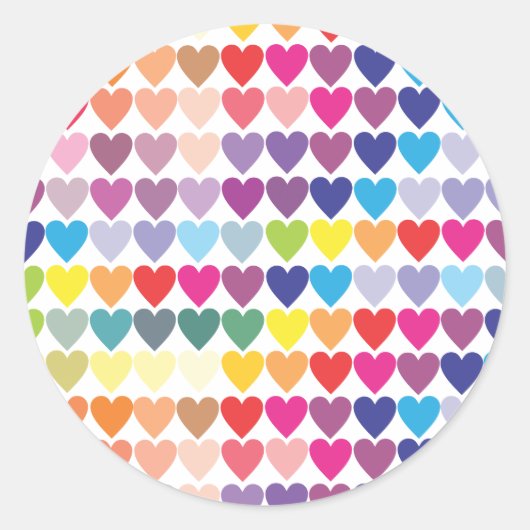 かわいいカラフル虹のハートパターン ラウンドシール (正面)
