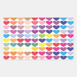 かわいいカラフル虹のハートパターン 長方形シール