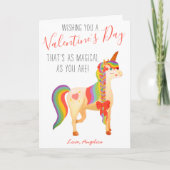 かわいいカラフル虹の一角獣(ユニコーン)のバレンタインデイの子どもたち カード (正面)