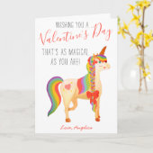 かわいいカラフル虹の一角獣（ユニコーン）のバレンタインデイの子どもたち カード (黄色い花)