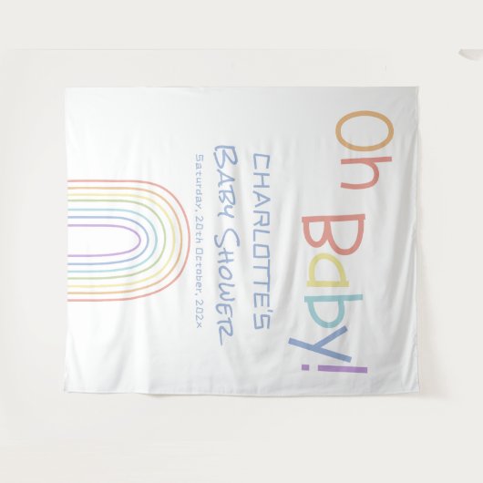 かわいいカラフル虹の赤ちゃんシャワー背景 タペストリー (正面(横))