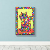 かわいいカラフル虹ステンドグラス猫モザイク キャンバスプリント (インサイチュ (ウッドフロア))