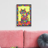 かわいいカラフル虹ステンドグラス猫モザイク キャンバスプリント (インサイチュ (リビング))