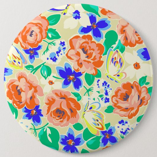 かわいいカラフル蝶バラパターン 缶バッジ (正面)