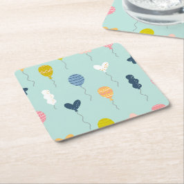 かわいいカラフル誕生日パーティー風船パターン スクエアペーパーコースター