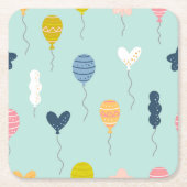 かわいいカラフル誕生日パーティー風船パターン スクエアペーパーコースター (正面)