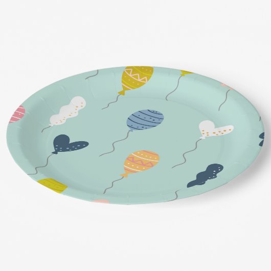 かわいいカラフル誕生日パーティー風船パターン ペーパープレート (アングル)