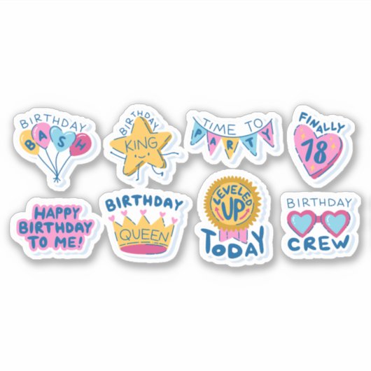 かわいいカラフル誕生日漫画のステッカーセット シール (正面)