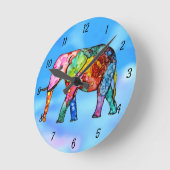 かわいいカラフル象の時計 ラウンド壁時計 (傾斜)