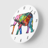 かわいいカラフル象の時計 ラウンド壁時計 (傾斜)