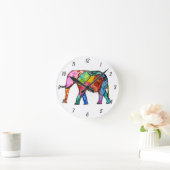 かわいいカラフル象の時計 ラウンド壁時計 (ホーム)