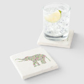 かわいいカラフル象イラストレーション ストーンコースター (横)