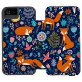 かわいいカラフル赤いキツネ&花 INCIPIO iPhoneウォレットケース (フォリオオープン)