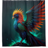 かわいいカラフル赤と青のフェニックス鳥 シャワーカーテン (正面)