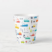 かわいいカラフル車の交通パターン カフェラテマグ (正面)