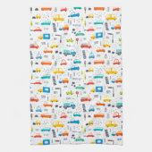 かわいいカラフル車の交通パターン キッチンタオル (縦)