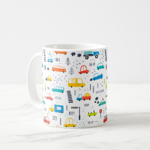 かわいいカラフル車の交通パターン コーヒーマグカップ
