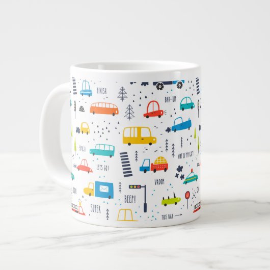 かわいいカラフル車の交通パターン ジャンボコーヒーマグカップ (正面左)