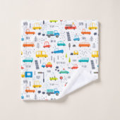 かわいいカラフル車の交通パターン バスタオルセット (ウォッシュタオル)