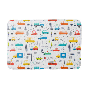 かわいいカラフル車の交通パターン バスマット