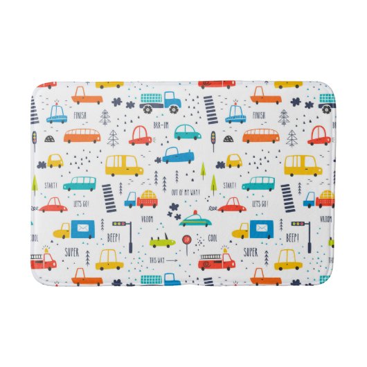 かわいいカラフル車の交通パターン バスマット (正面)