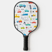 かわいいカラフル車の交通パターン ピックルボールラケット (裏面)