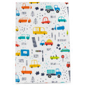 かわいいカラフル車の交通パターン ミディアムペーパーバッグ (正面)