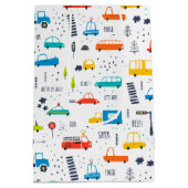 かわいいカラフル車の交通パターン ミディアムペーパーバッグ (裏面)