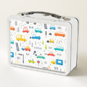 かわいいカラフル車の交通パターン メタルランチボックス (裏面)