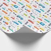 かわいいカラフル車の交通パターン ラッピングペーパー (角)