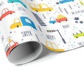 かわいいカラフル車の交通パターン ラッピングペーパー (ロールコーナー)