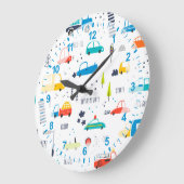 かわいいカラフル車の交通パターン ラージ壁時計 (傾斜)