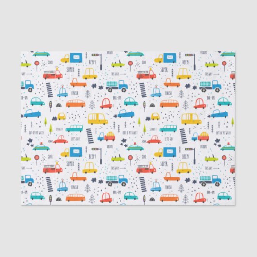 かわいいカラフル車の交通パターン 薄葉紙 (正面)