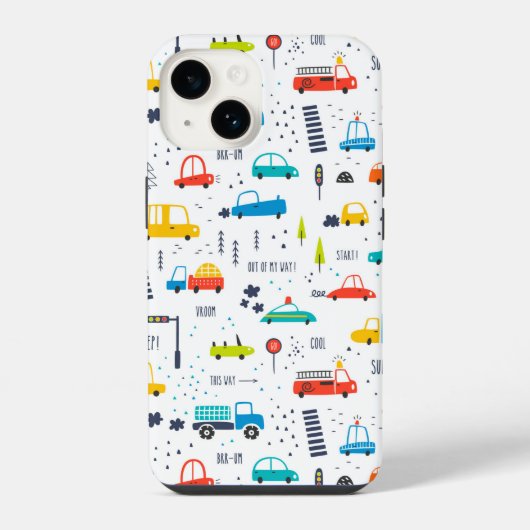 かわいいカラフル車の交通パターン iPhoneケース (裏面)