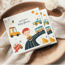 かわいいカラフル車の男の子のシャワー スタンダードカクテルナプキン