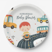 かわいいカラフル車の男の子のシャワー ペーパープレート (正面)