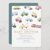 かわいいカラフル車の男の子のシャワー 招待状 (正面/裏面)