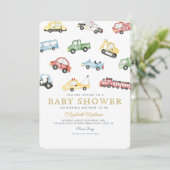 かわいいカラフル車の男の子のシャワー 招待状 (スタンド正面)