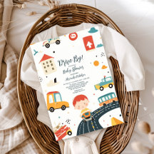 かわいいカラフル車の男の子のシャワー