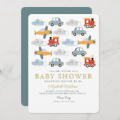 かわいいカラフル車の男の子のシャワー 招待状 (正面/裏面)