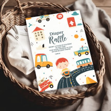 かわいいカラフル車の男の子シャワーおむつラッフル