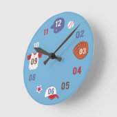 かわいいカラフル野球テーマボーイズルーム ラウンド壁時計 (傾斜)