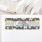 かわいいカラフル野生動物の漫画イラストレーション ラベル (インサイチュ)