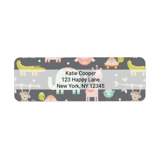 かわいいカラフル野生動物の漫画イラストレーション ラベル (正面)