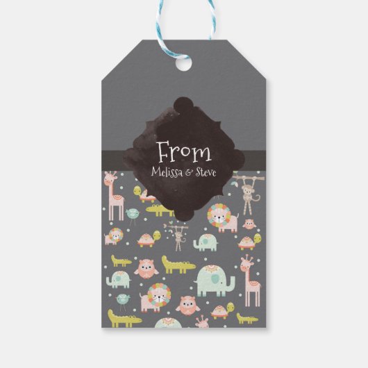 かわいいカラフル野生動物子供部屋アートサンキュー ギフトタグ (裏面)