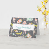 かわいいカラフル野生動物子供部屋アート誕生日 カード (黄色い花)