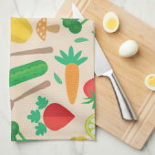 かわいいカラフル野菜の柄 キッチンタオル (四つ折り)
