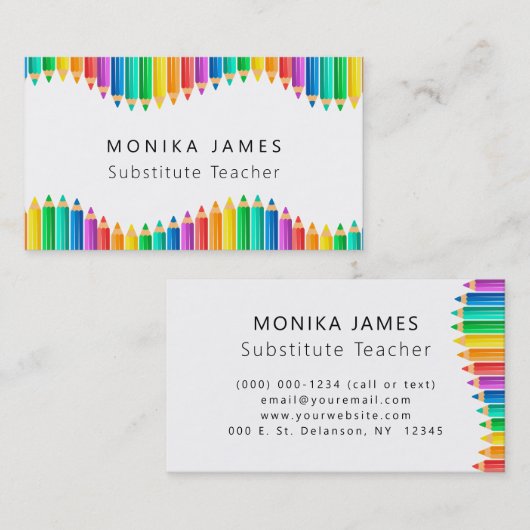 かわいいカラフル鉛筆の代用先生 名刺 (正面/裏面)